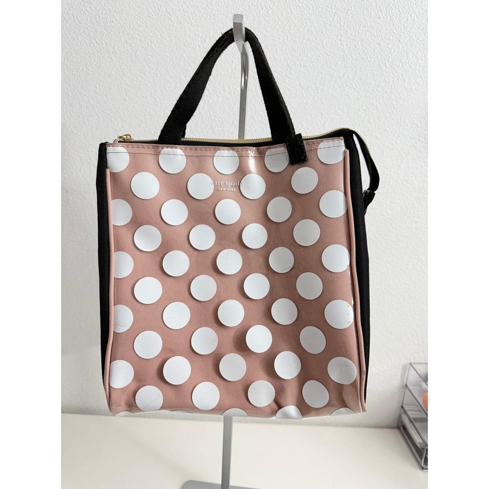 Kate Spade New York Pink Polka Dot Insulated Lunch Tote Bag Zippered Cooler